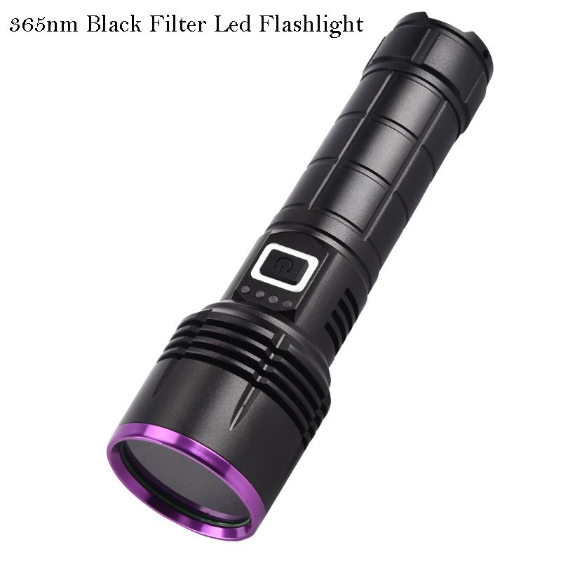 365nm Black Filter UV Led Flashlight Type-C Charging Fluorescent Detection Black Mirror Flashlight for Banknote Inspection Torch